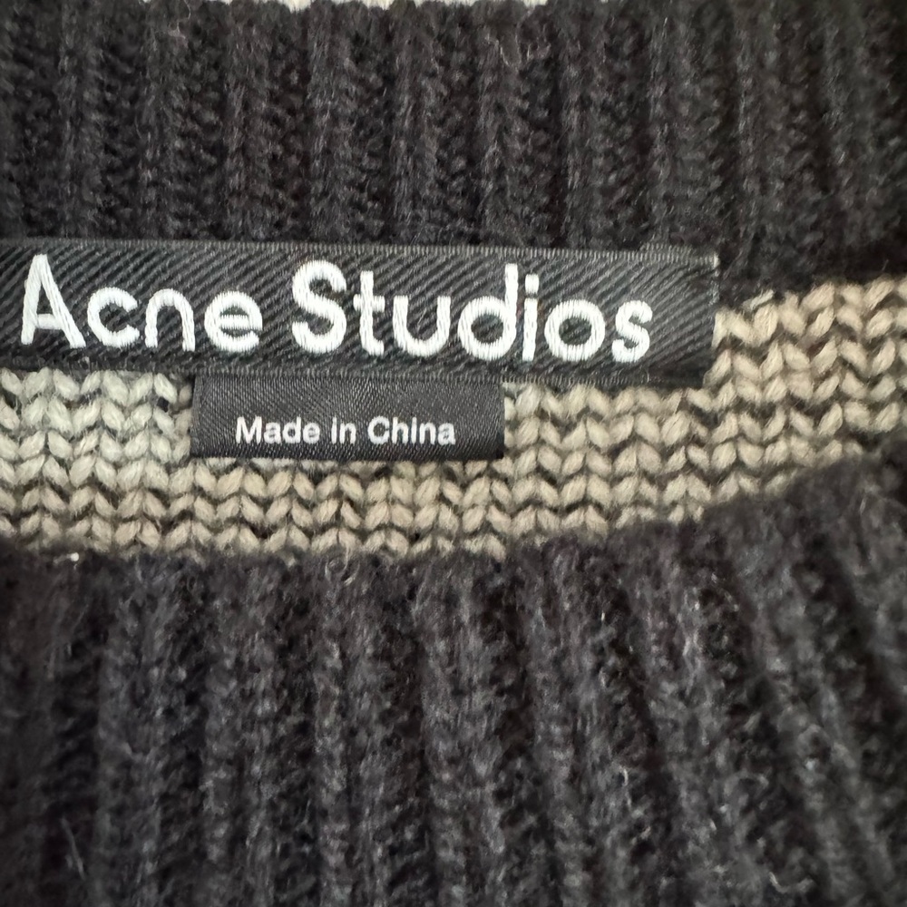 Acne Studios Face Checkerboard Wool Sweater Black‎ Oatmeal Beige XS - Picture 4 of 9